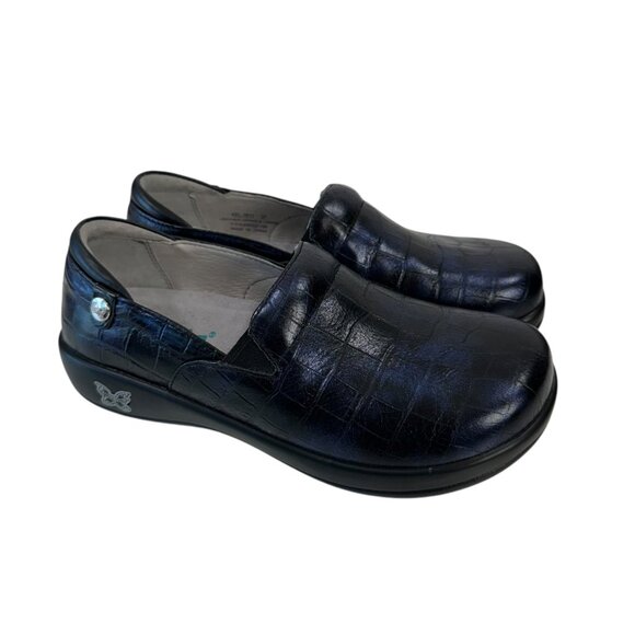 Alegria Leather Slip-On Shoes SZ 37 Black Croc Pattern Comfy Professional Clogs - Picture 11 of 13